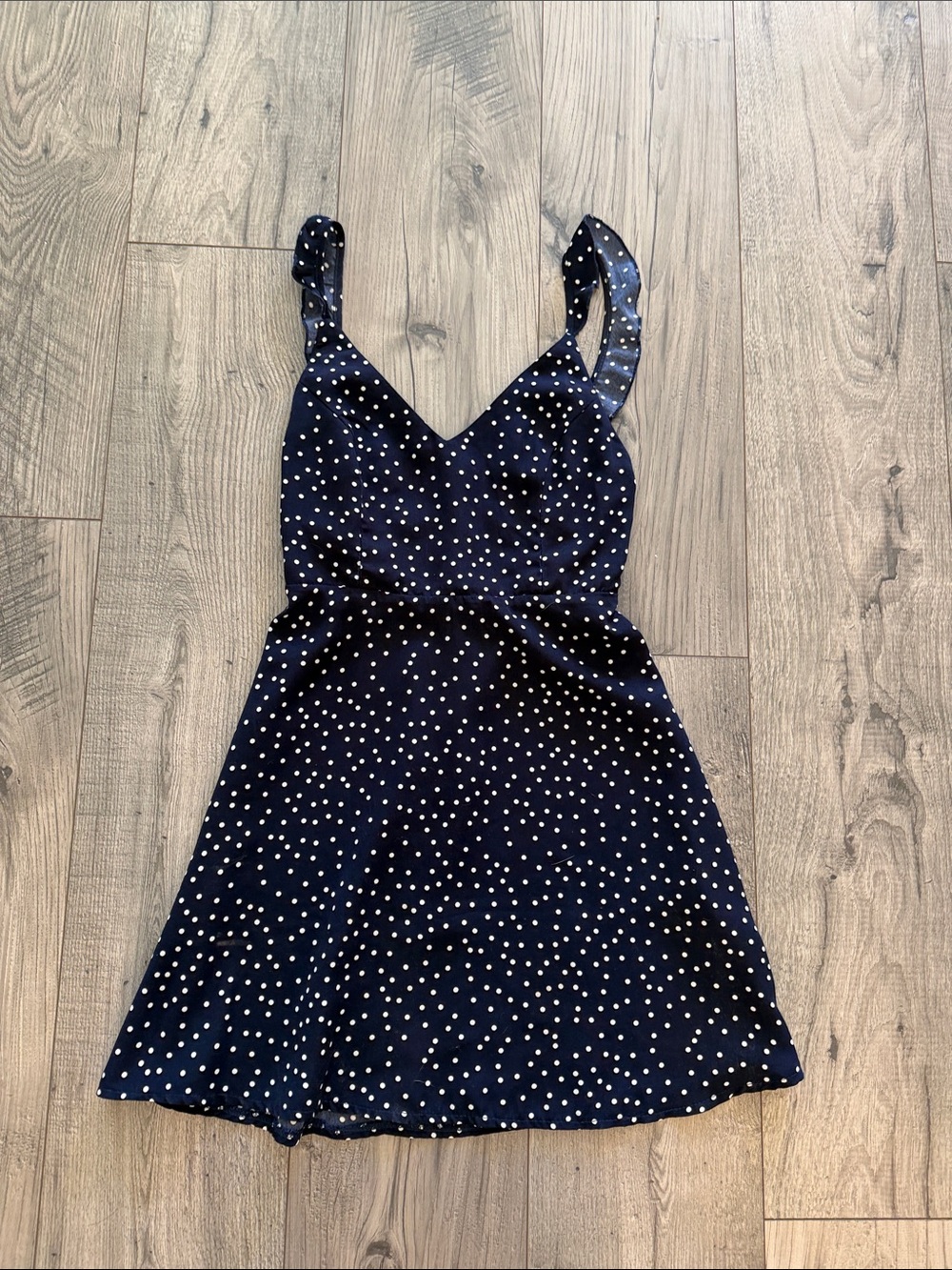 Navy Polka Dot Sleeveless A-Line Dress